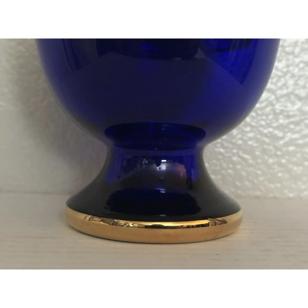 Irena Poland 24% Lead Crystal Cobalt Blue Gold Hand Cut Container Candy Dish Lid